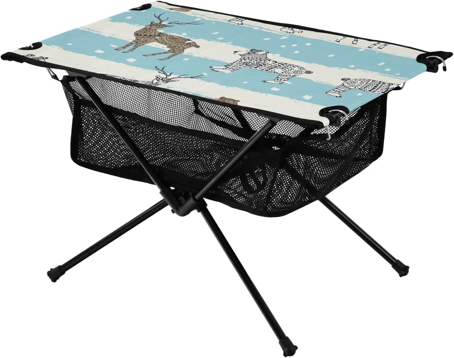 Bolaz Outdoor Folding Portable Picnic Camping Table-Christmas Deer 1,Storage Mesh for Camping Gear Accessories, Hiking, Mountaineering, Outdoor Travel