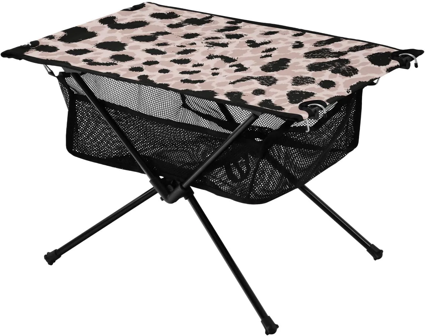 Bolaz Outdoor Folding Portable Picnic Camping Table-Retro Leopard Spot Art,Storage Mesh for Camping Gear Accessories, Hiking, Mountaineering, Outdoor Travel