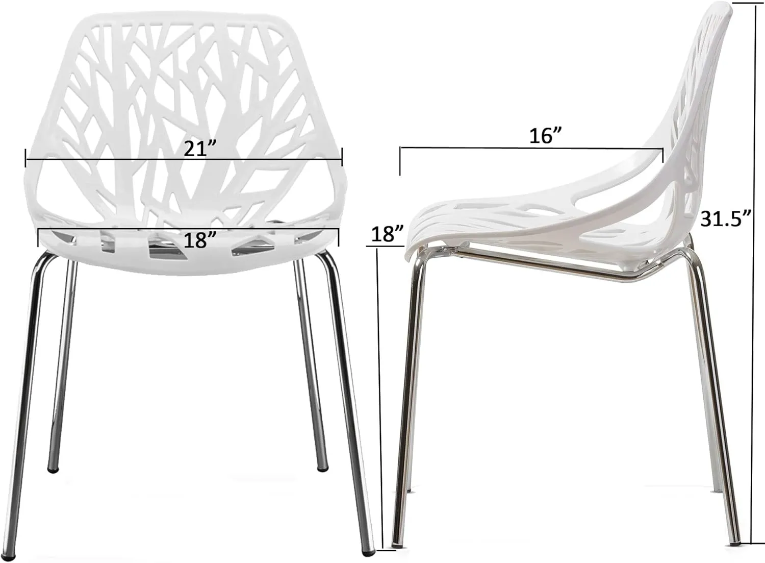 Bonnlo Modern Stackable Chair Set of 4,Kitchen White Dining Chairs,Birch Sapling Comfy Chairs for Dining Room,Living Room,Waiting Room (White)