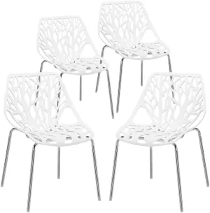Bonnlo Modern Stackable Chair Set of 4,Kitchen White Dining Chairs,Birch Sapling Comfy Chairs for Dining Room,Living Room,Waiting Room (White)