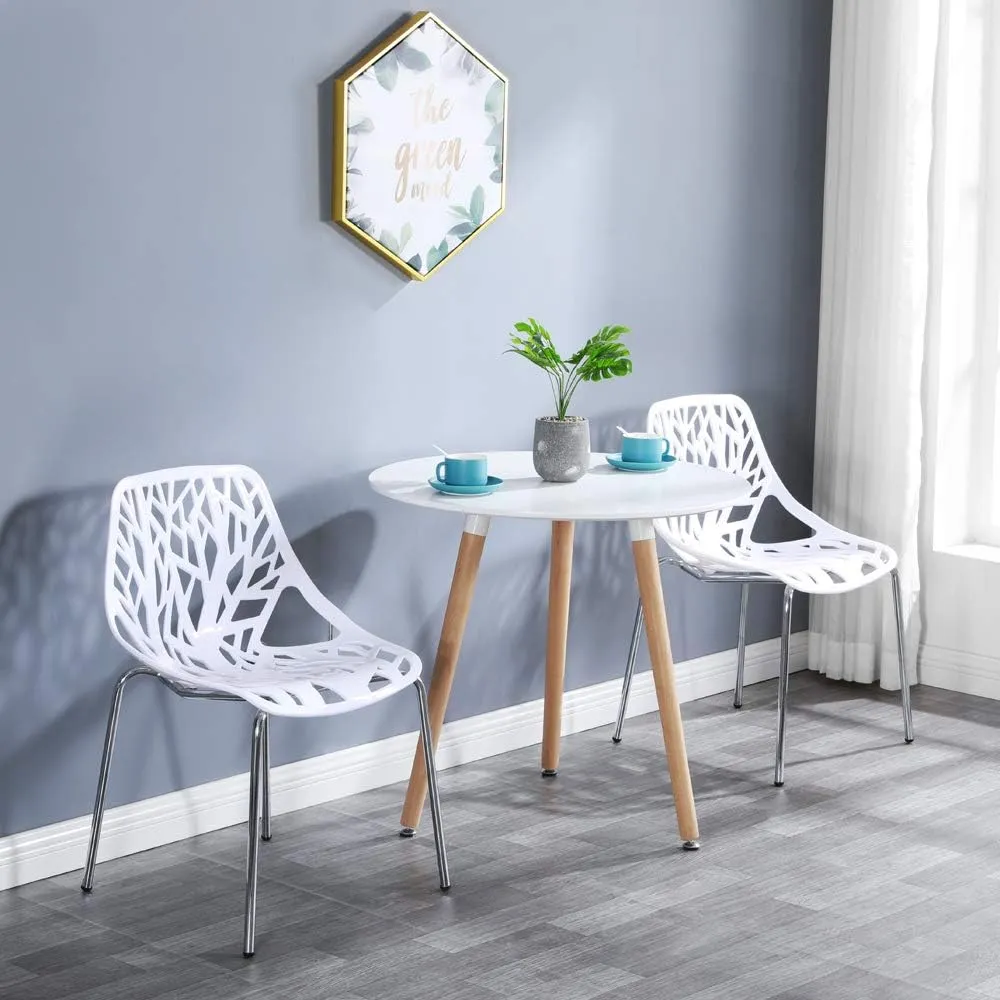 Bonnlo Modern Stackable Chair Set of 4,Kitchen White Dining Chairs,Birch Sapling Comfy Chairs for Dining Room,Living Room,Waiting Room (White)