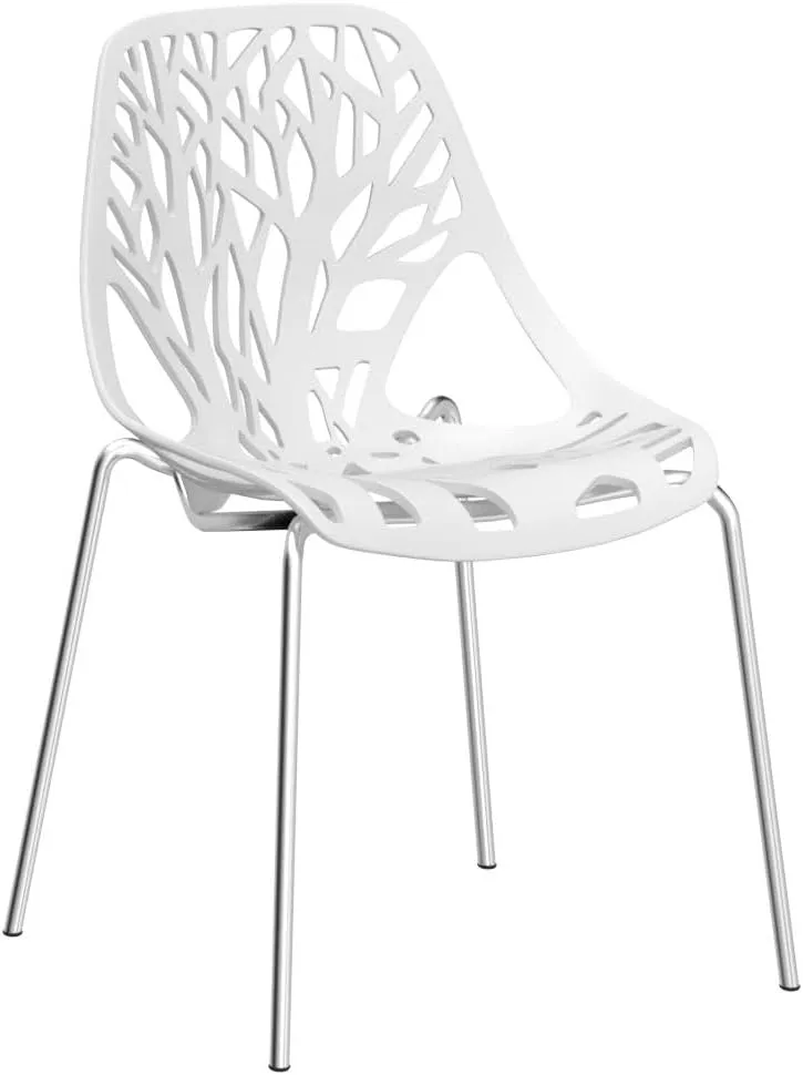 Bonnlo Modern Stackable Chair Set of 4,Kitchen White Dining Chairs,Birch Sapling Comfy Chairs for Dining Room,Living Room,Waiting Room (White)