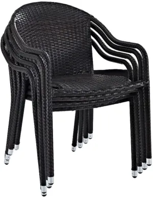 BOWERY HILL Coastal Metal Patio Stackable Chair in Brown (Set of 4)