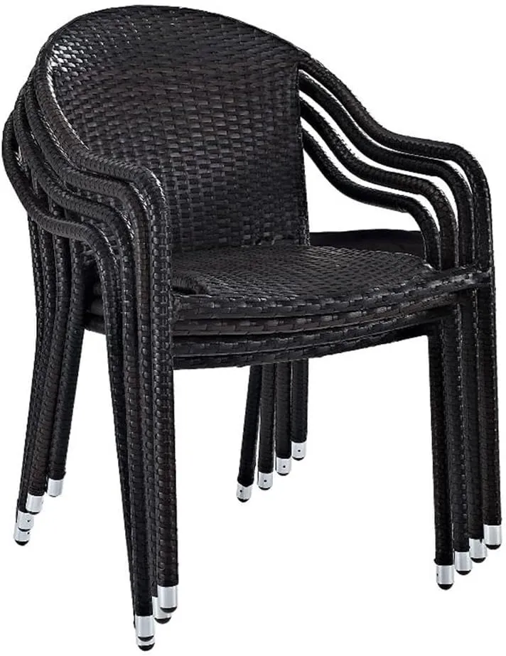 BOWERY HILL Coastal Metal Patio Stackable Chair in Brown (Set of 4)
