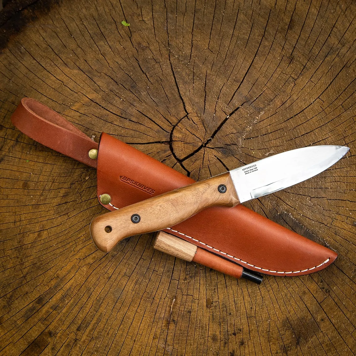 BPS Knives B1 CSHF - Bushcraft Knife for Men - Camping Survival Fixed Blade With Sheath and Ferro Rod - Full Tang Carbon Steel Camp Tool