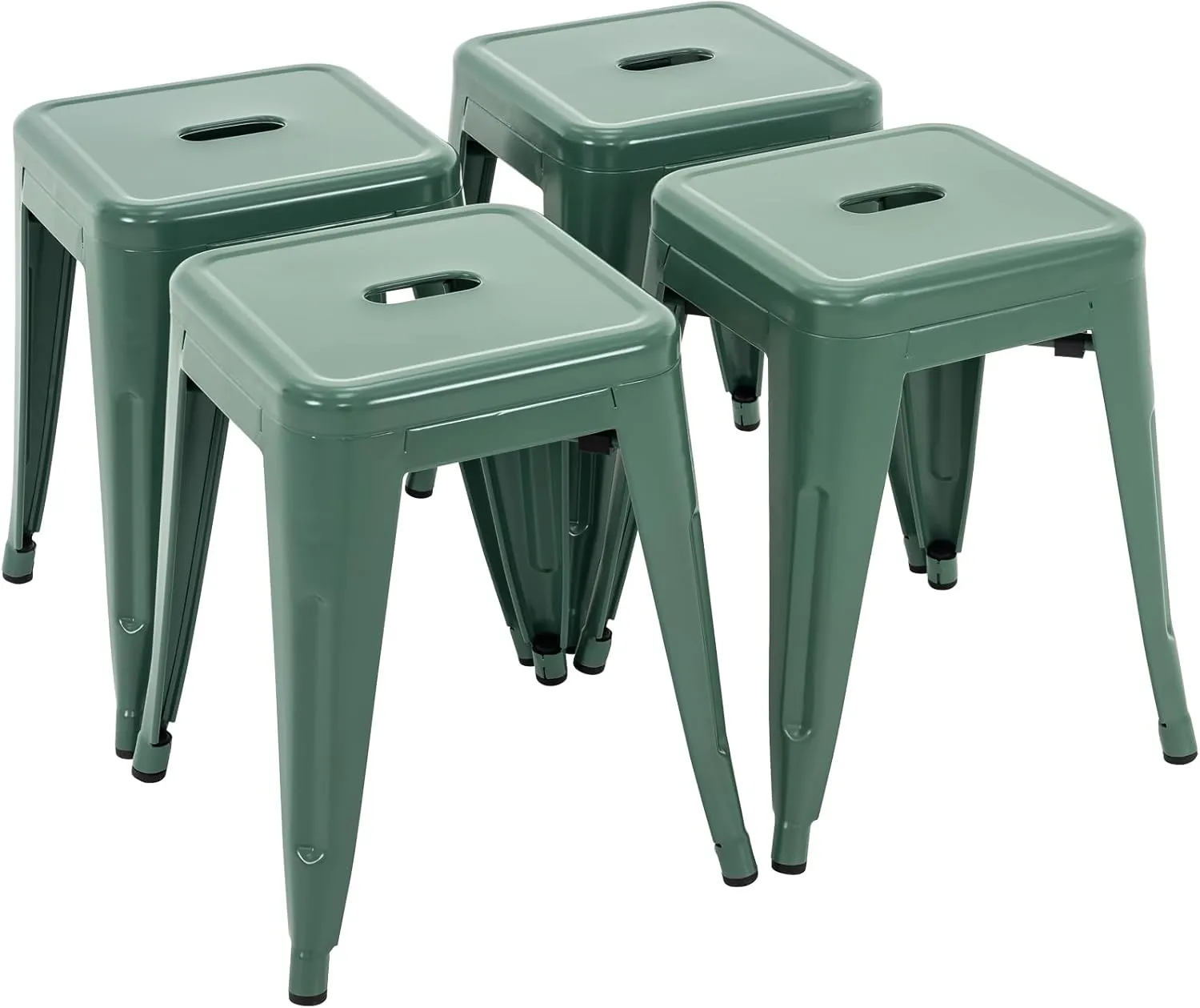 Brage Living 18 Inch Industrial Metal Stools Set of 4, Stackable Classroom & Dining Chairs for Indoor Outdoor, Kitchen Short Stools (Dark Green)