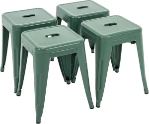 Brage Living 18 Inch Industrial Metal Stools Set of 4, Stackable Classroom & Dining Chairs for Indoor Outdoor, Kitchen Short Stools (Dark Green)
