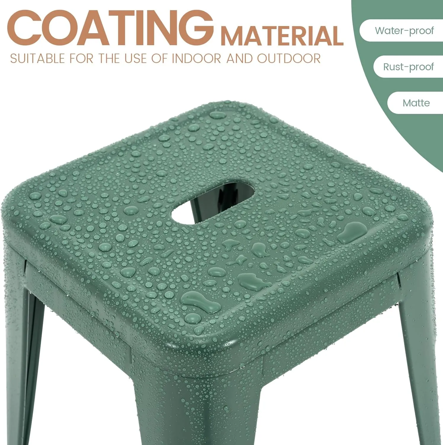 Brage Living 18 Inch Industrial Metal Stools Set of 4, Stackable Classroom & Dining Chairs for Indoor Outdoor, Kitchen Short Stools (Dark Green)