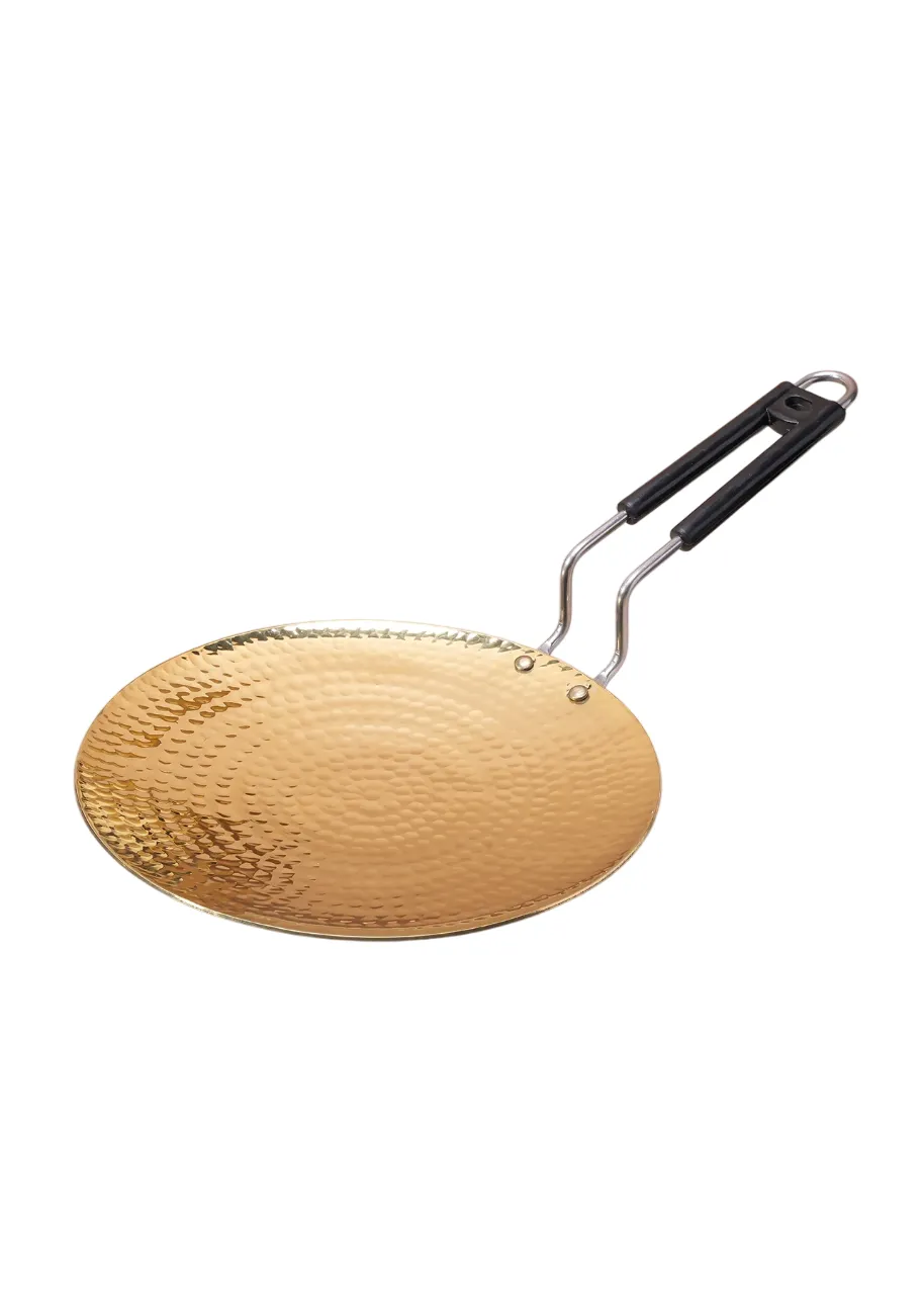 Brass Cooking Tawa, Pure Brass Hammered Roti Tava, 10.5" Round, Hand-Crafted