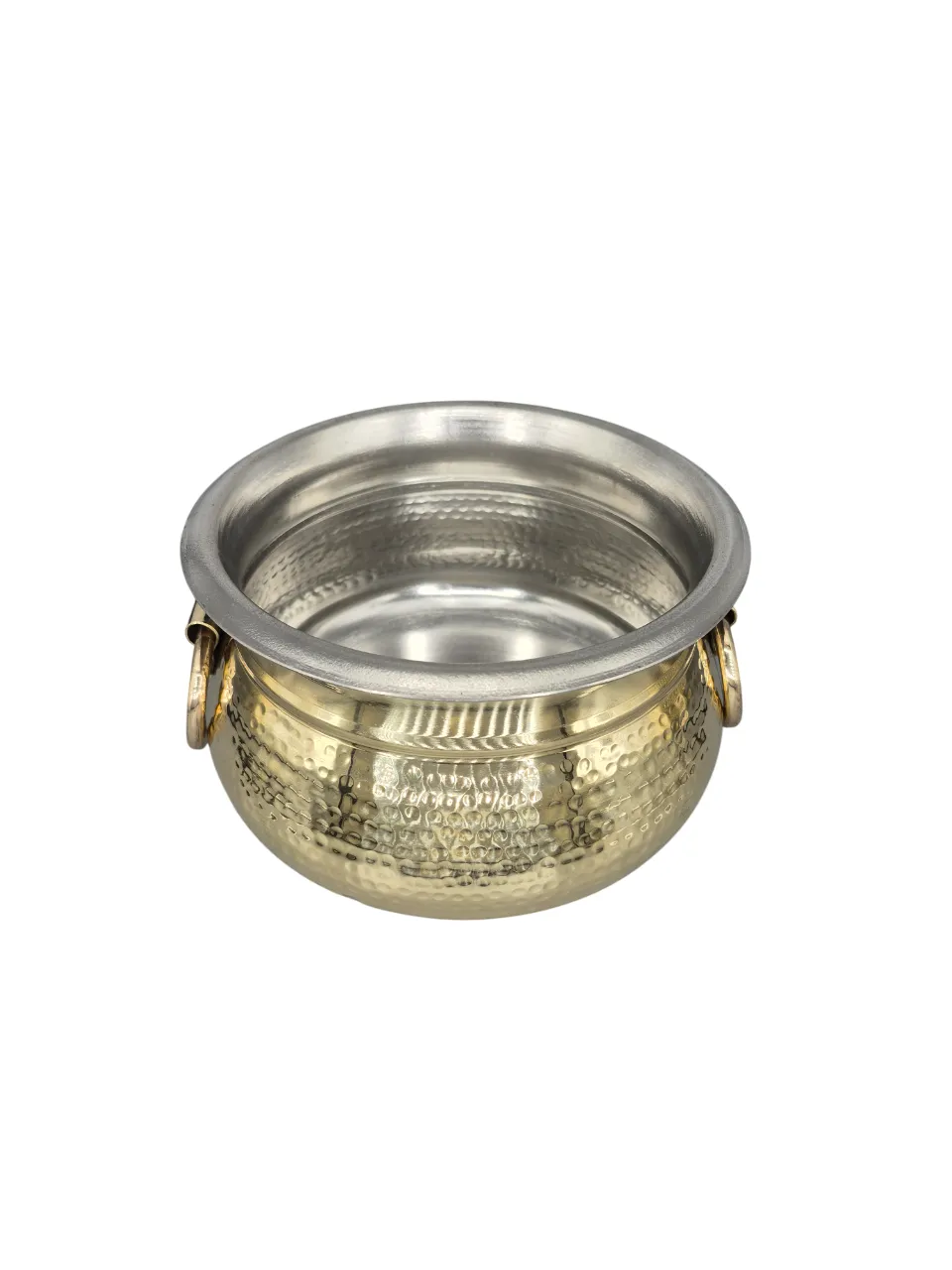 Brass Hammered Ring Handi Deg with Handle & Lid, Kalai Coating, 8", 3 Liter