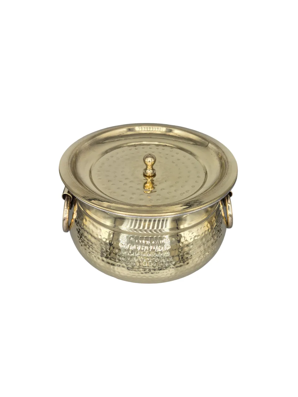 Brass Hammered Ring Handi Deg with Handle & Lid, Kalai Coating, 8", 3 Liter