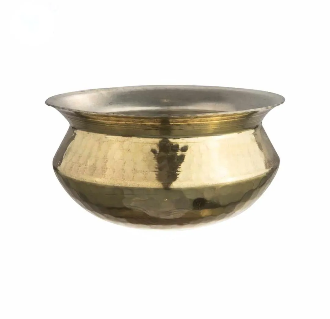 Brass Sipri for Cooking, Hammered Finish, 8.5", 1.5 Liter, Healthy Cookware, Kalai Coating