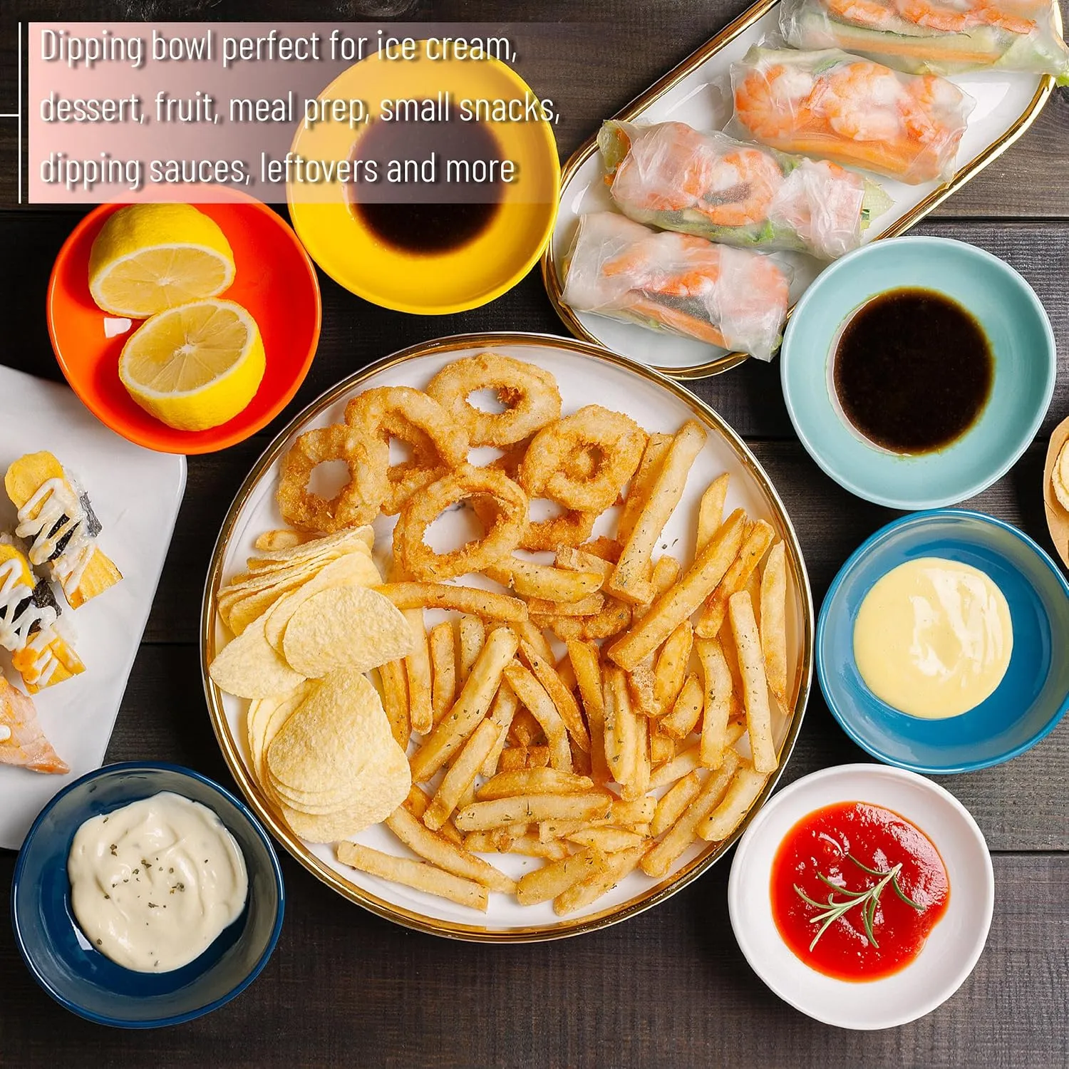 BTaT- Dipping Bowls, 5 oz, Set of 6, Colorful Bowls, Ceramic Dip Bowls, Sauce Bowls, Small Bowls for Dipping, Bowls for Dipping, Condiment Dishes, Bowl for Dips, Ripple Effect Bowl, Ceramic Sauce Bowl