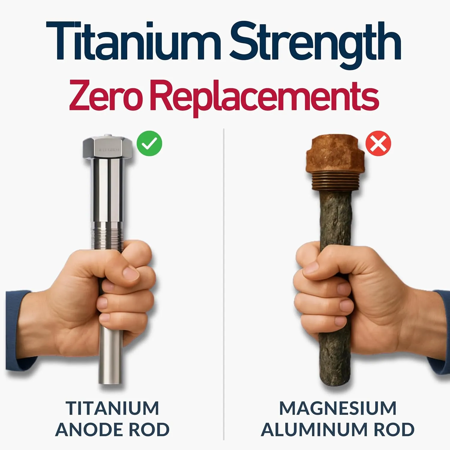 Buck Titanium Powered Electric Anode Rod for 40-90 Gallon Hot Water Heater Tanks - 25-Year Warranty, Eliminates Rotten Egg & Sulfur Smell, Fast Installation, Prevents Corrosion, Universal Fit, 1-Pack