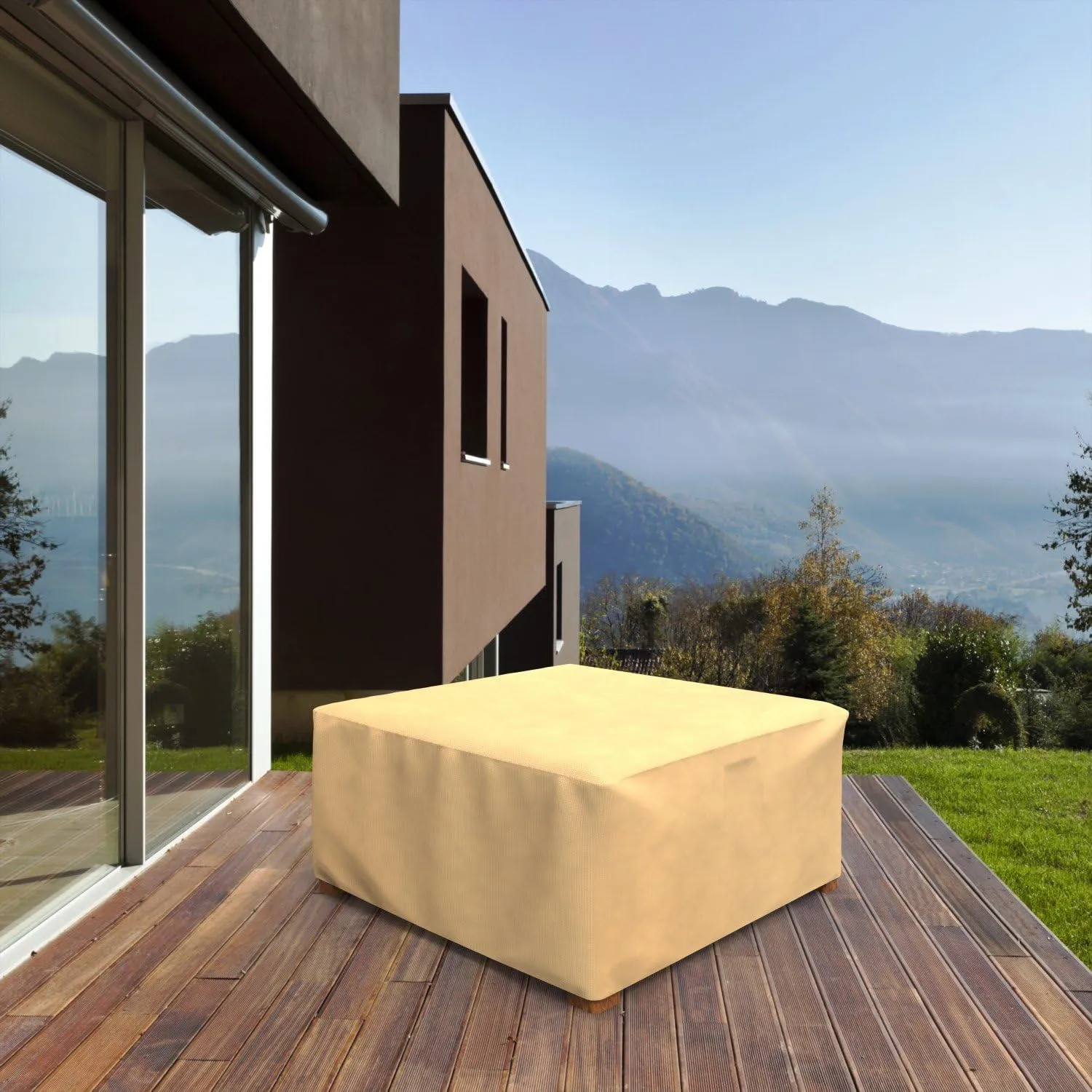 Budge P4A02SF1 All Seasons Square Patio Table / Ottoman Cover Lightweight, UV-Resistant, Extra Large, Tan, Extra Large - 16"H x 36"W x 36"L