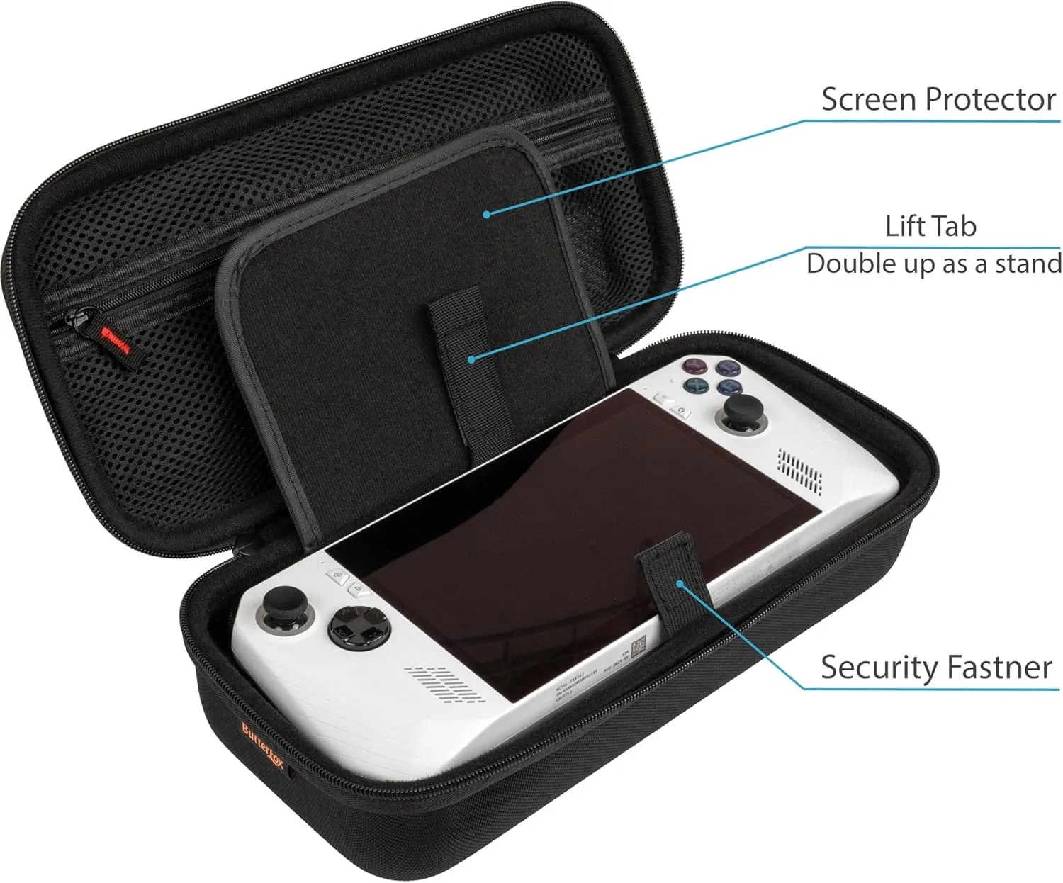 ButterFox Large Carry Case Bag For ASUS Rog Ally Handheld 2023 and Rog Ally X with Built-in Stand, Fits Charger, Large Accessories Pocket for 65W Battery Bank, Slim Mouse and HDMI Cable (Black/White)