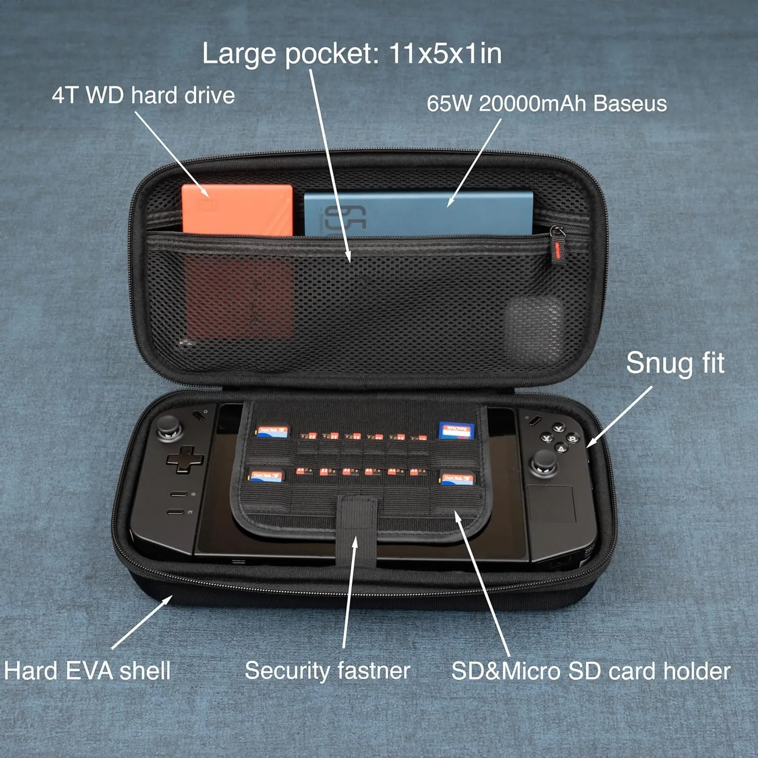ButterFox Large Carrying Case Bag For Lenovo Legion Go Handheld, Fits Charger, Pocket for large 65W Battery Pack, Compatible with Legion Go S (Black)