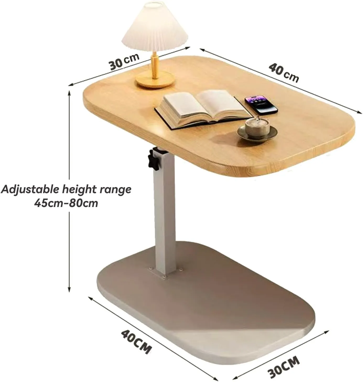 C Shaped End Table, Adjustable Height Couch Side Table, Horizontal 360°Swivel Small Couch Side Tables That Slide Under, C Shaped End Table TV Tray Table for Couch