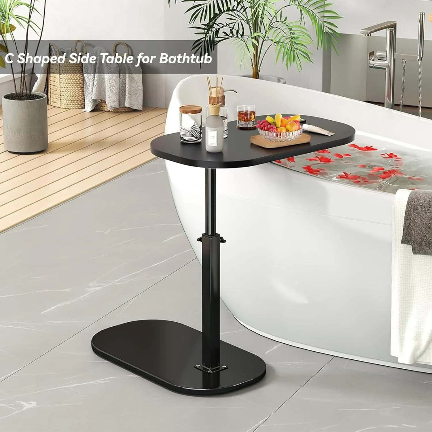 C Shaped End Table, Adjustable Height Couch Side Table, Horizontal 360°Swivel Small Couch Side Tables That Slide Under, C Shaped End Table TV Tray Table for Couch