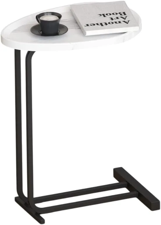 C-Shaped Side Table with Metal Frame,Space-Saving End Table for Sofa & Bedside,Lightweight MDF Couch Table for Small Spaces, Living Room & Bedroom (Easy 5-Min Assembly) (White（Pack of 1）)