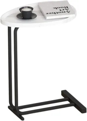 C-Shaped Side Table with Metal Frame,Space-Saving End Table for Sofa & Bedside,Lightweight MDF Couch Table for Small Spaces, Living Room & Bedroom (Easy 5-Min Assembly) (White（Pack of 1）)