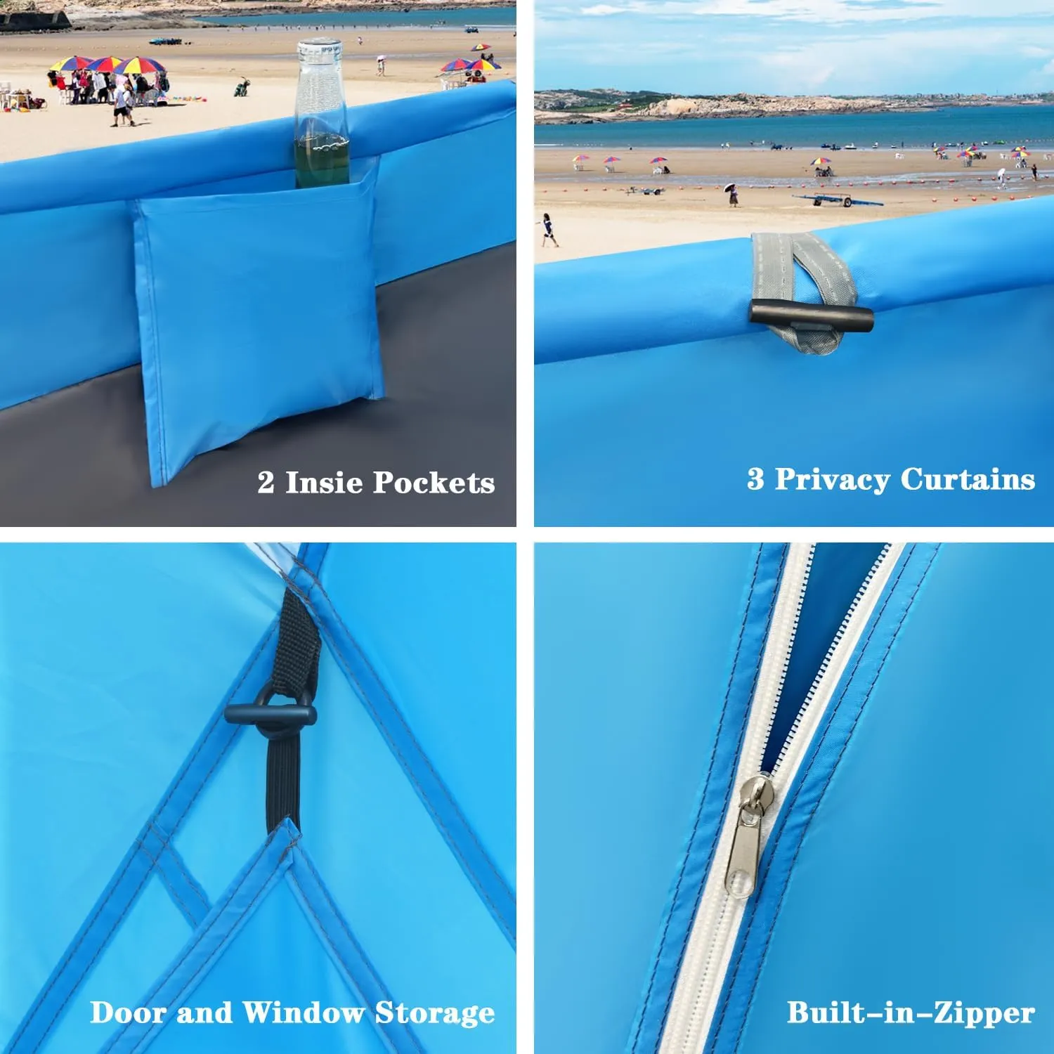 Calen Beach Tent,Beach Canopy Shade Tent with UPF50 UV Protection for 3/4-4/5-6/8 Person, Waterproof Portable Easy Setup Beach Sun Shelter Tent for Outdoor Adventures,Camping,Picnics with Carrying Bag