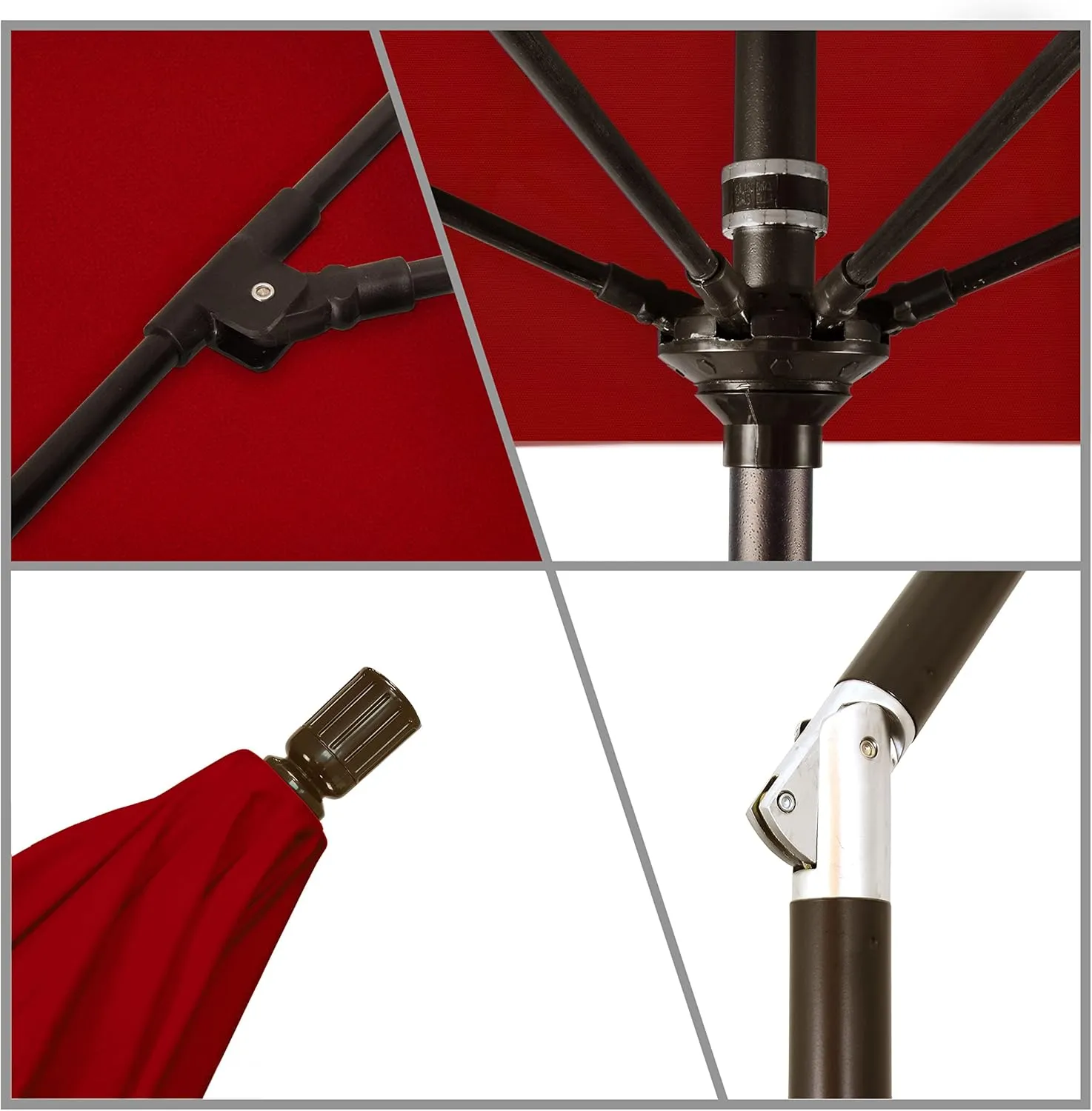 California Umbrella 7.5' Round Crank Lift, Collar Tilt, Aluminum Pole, Fiberglass Rib Patio Umbrella, Bronze Finish, Sunbrella Jockey Red