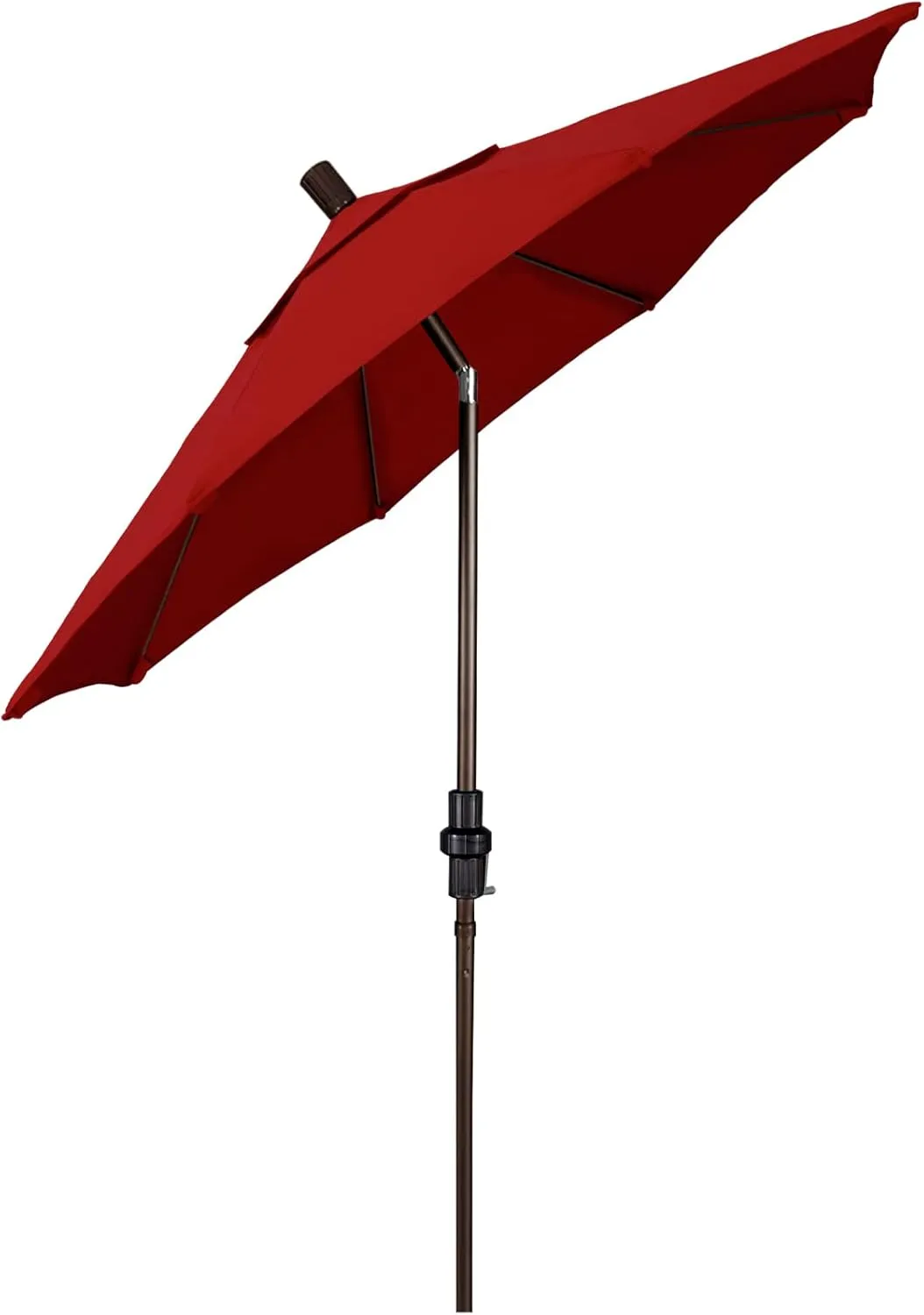California Umbrella 7.5' Round Crank Lift, Collar Tilt, Aluminum Pole, Fiberglass Rib Patio Umbrella, Bronze Finish, Sunbrella Jockey Red