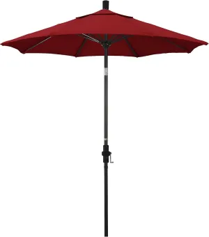 California Umbrella 7.5' Round Crank Lift, Collar Tilt, Aluminum Pole, Fiberglass Rib Patio Umbrella, Bronze Finish, Sunbrella Jockey Red