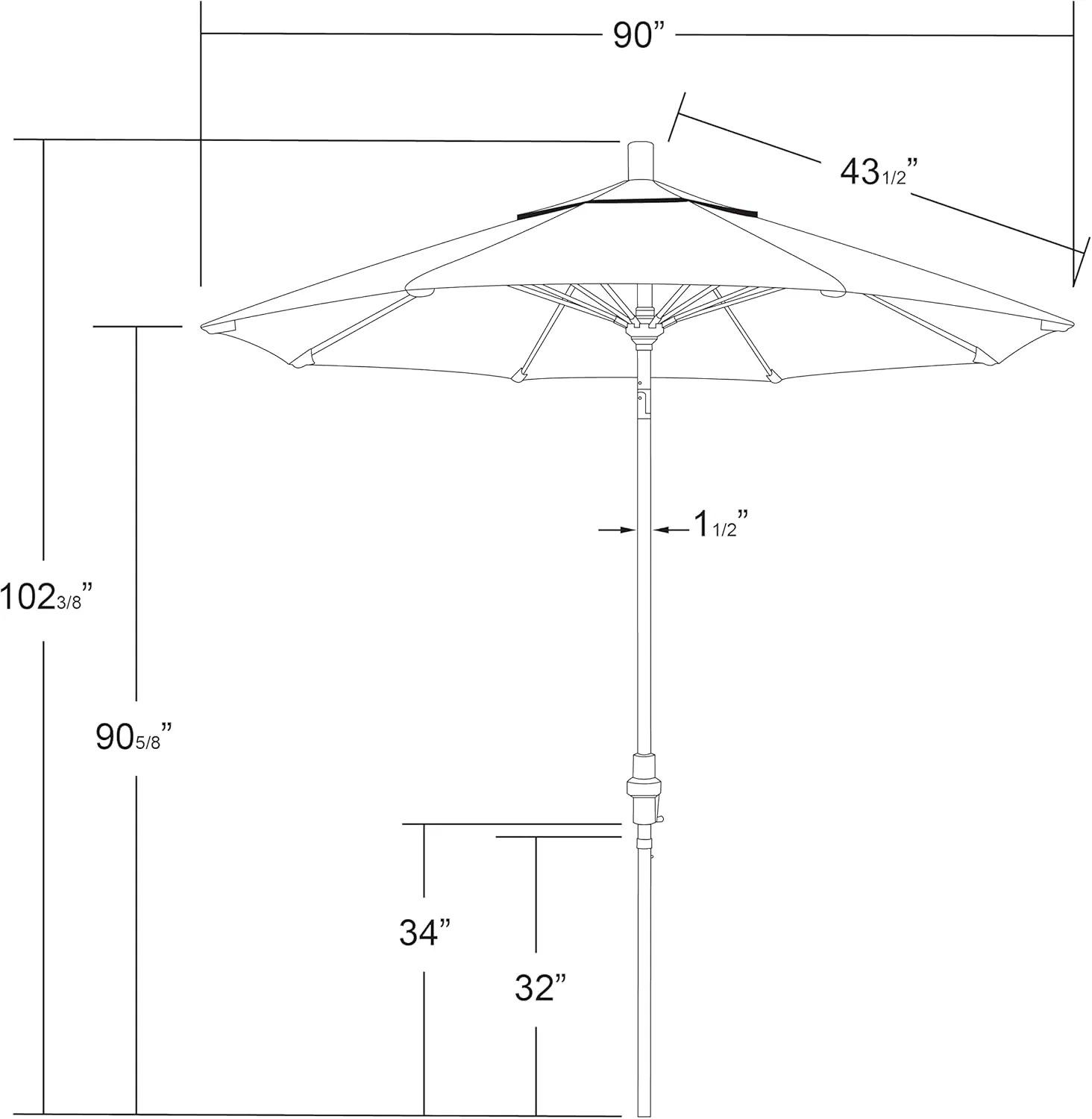 California Umbrella 7.5' Round Crank Lift, Collar Tilt, Aluminum Pole, Fiberglass Rib Patio Umbrella, Bronze Finish, Sunbrella Jockey Red