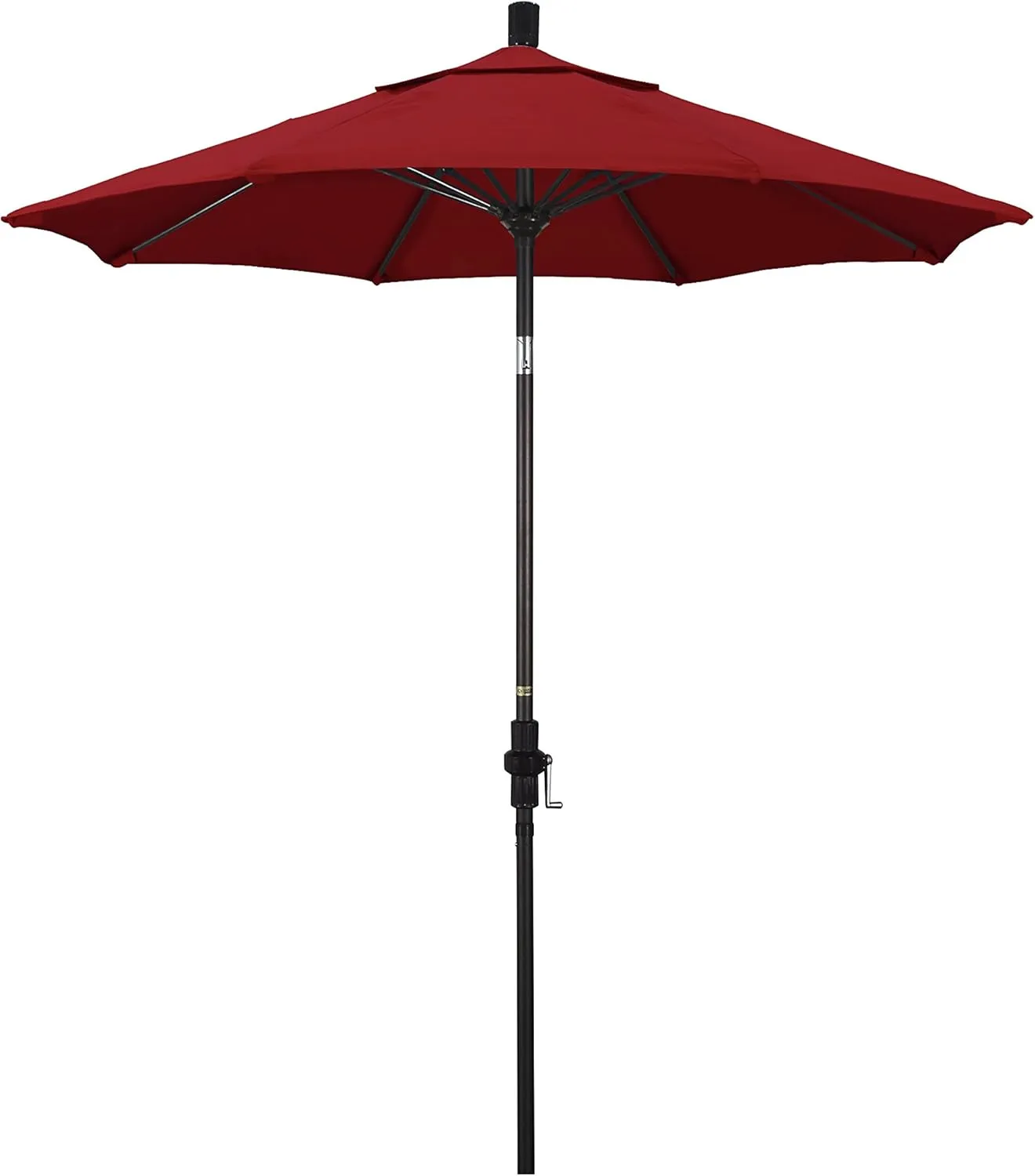 California Umbrella 7.5' Round Crank Lift, Collar Tilt, Aluminum Pole, Fiberglass Rib Patio Umbrella, Bronze Finish, Sunbrella Jockey Red