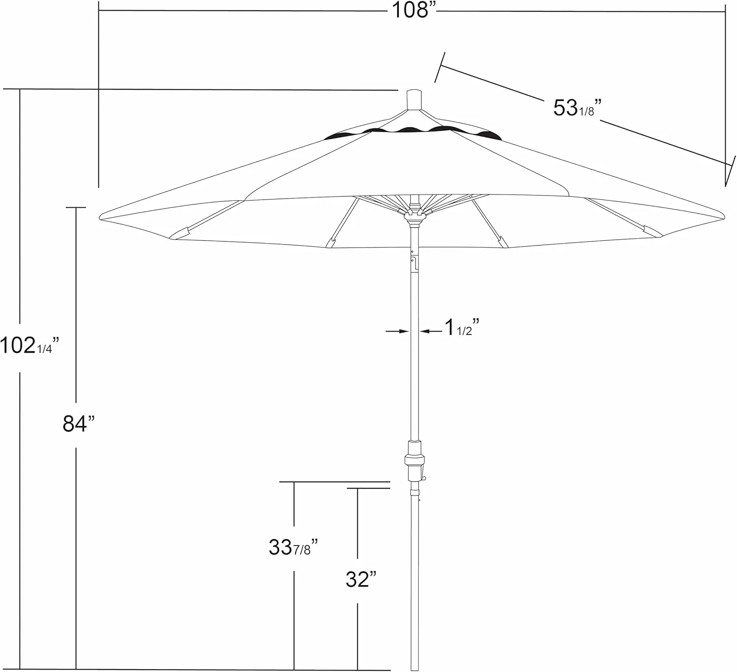 California Umbrella 9' Round Crank Lift, Collar Tilt, Aluminum Pole, Fiberglass Rib Patio Umbrella, Bronze Finish, Sunbrella Taupe