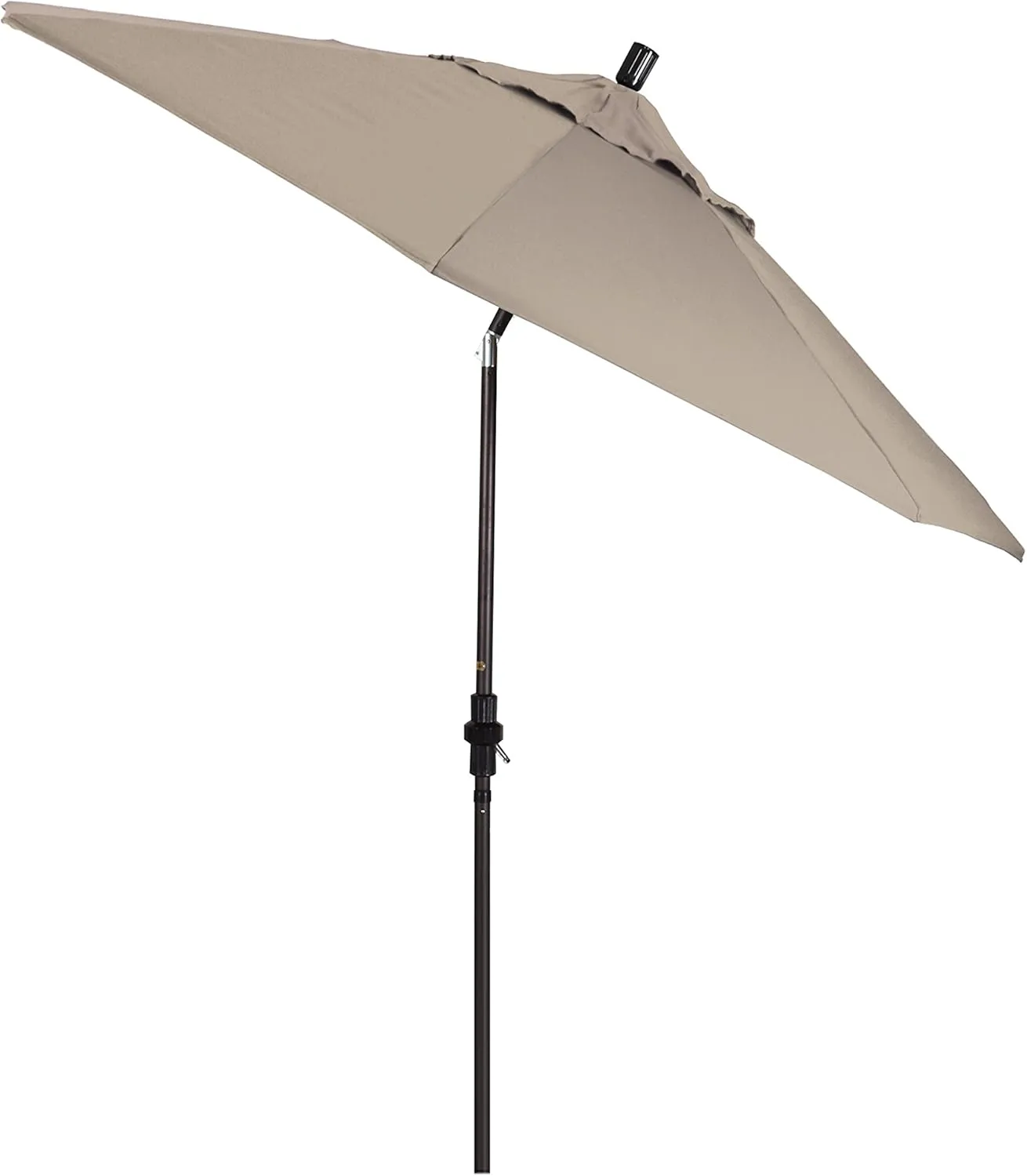 California Umbrella 9' Round Crank Lift, Collar Tilt, Aluminum Pole, Fiberglass Rib Patio Umbrella, Bronze Finish, Sunbrella Taupe