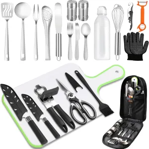 Camping Cooking Utensils Set - Camping Kitchen Equipment, Compact and Portable Camper Accessories, Perfect for Travel, Picnic, RV, Camping, BBQ, Party