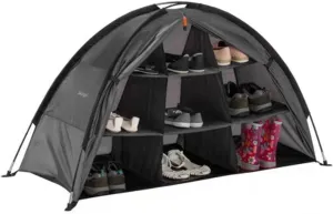 Camping Organizer, Shoe Tent for Camping Foldable Camping Organizer 9 Compartment Tent Organizer with Storage Bag Arched Zipper Closure Camping Storage Accessories, Tent Organizer