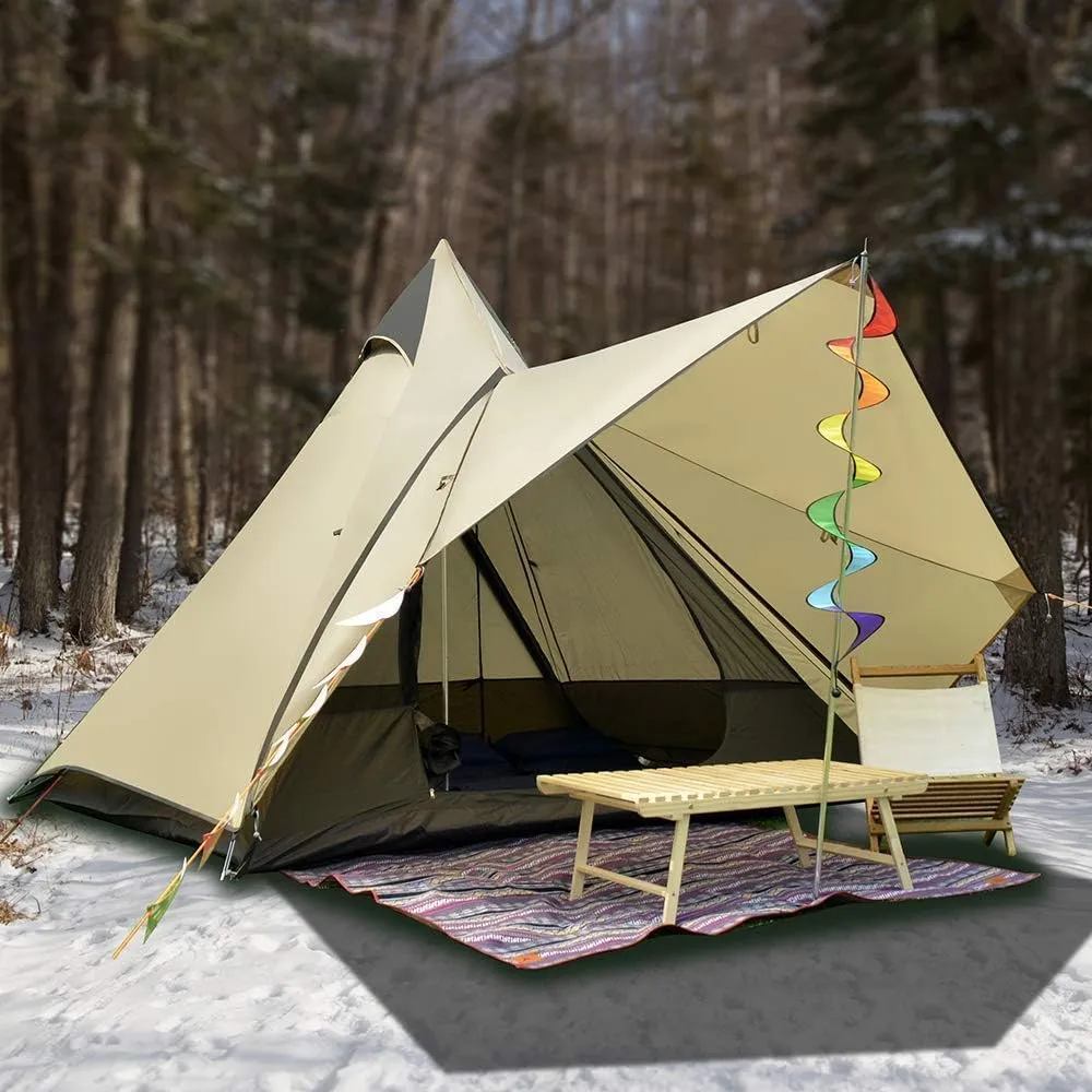 Camping Pyramid Tent Adult Indian Teepee Tent Yurt Tent Double Layers Tents for Outdoor Camping Hiking Hunting 3-4 Person