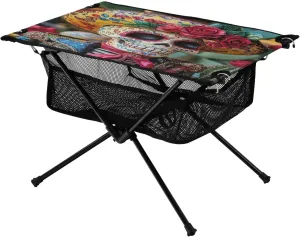 Camping Table Lightweight Portable Folding Table with Mesh Storage Net Skull Cactus Ideal for Camping Hiking Beach Picnic Travel Backyard