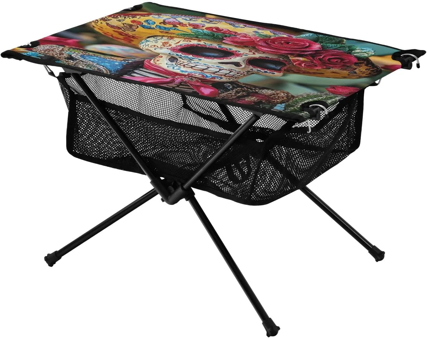 Camping Table Lightweight Portable Folding Table with Mesh Storage Net Skull Cactus Ideal for Camping Hiking Beach Picnic Travel Backyard
