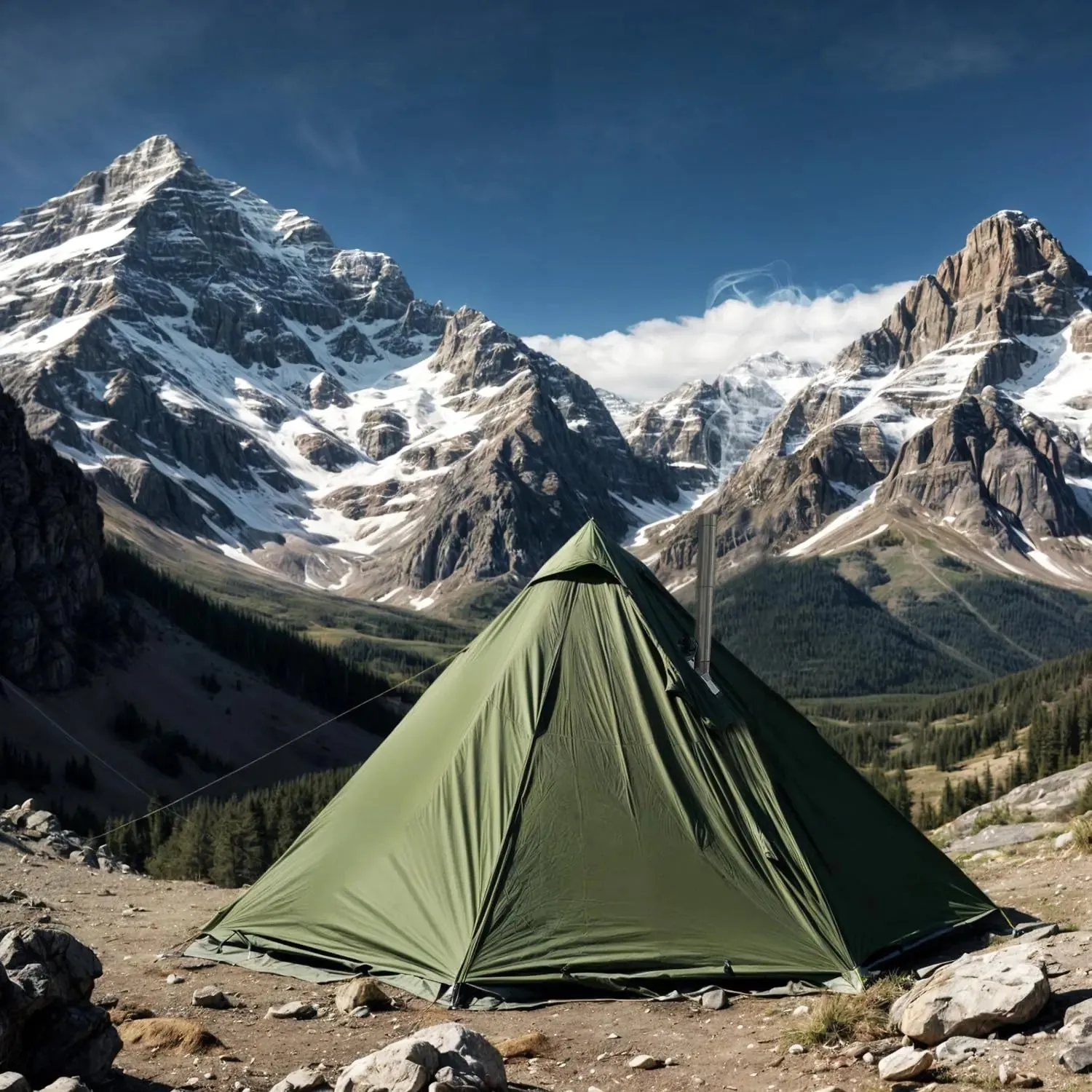 Camping Tent with Wood Stove Jack, Teepee Style, Tent for Survival, Hunting, Military, Fishing