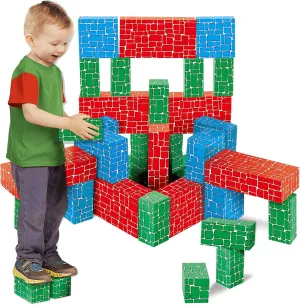 Cardboard Building Block, Exercise N Play 40pcs Extra-Thick Jumbo Giant Building Blocks in 3 Sizes for Kids