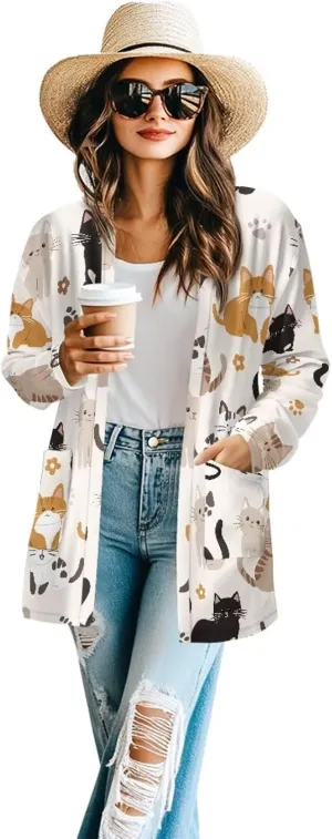 Cardigan Jacket for Women, Long Sleeve Coats with Pocket Lightweight Outerwear for Fall Winter