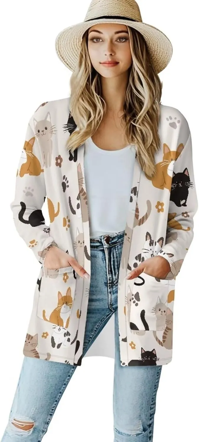Cardigan Jacket for Women, Long Sleeve Coats with Pocket Lightweight Outerwear for Fall Winter