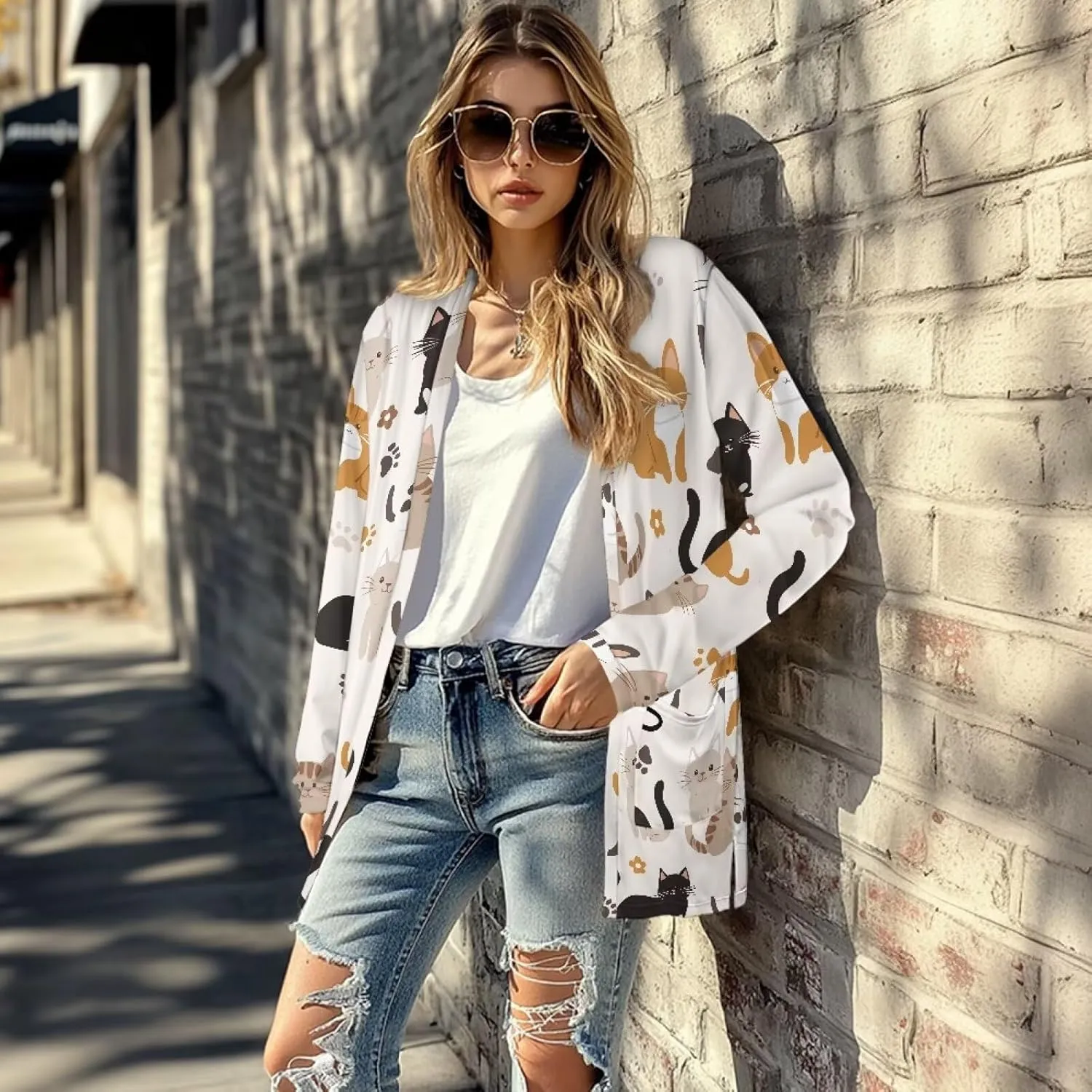 Cardigan Jacket for Women, Long Sleeve Coats with Pocket Lightweight Outerwear for Fall Winter