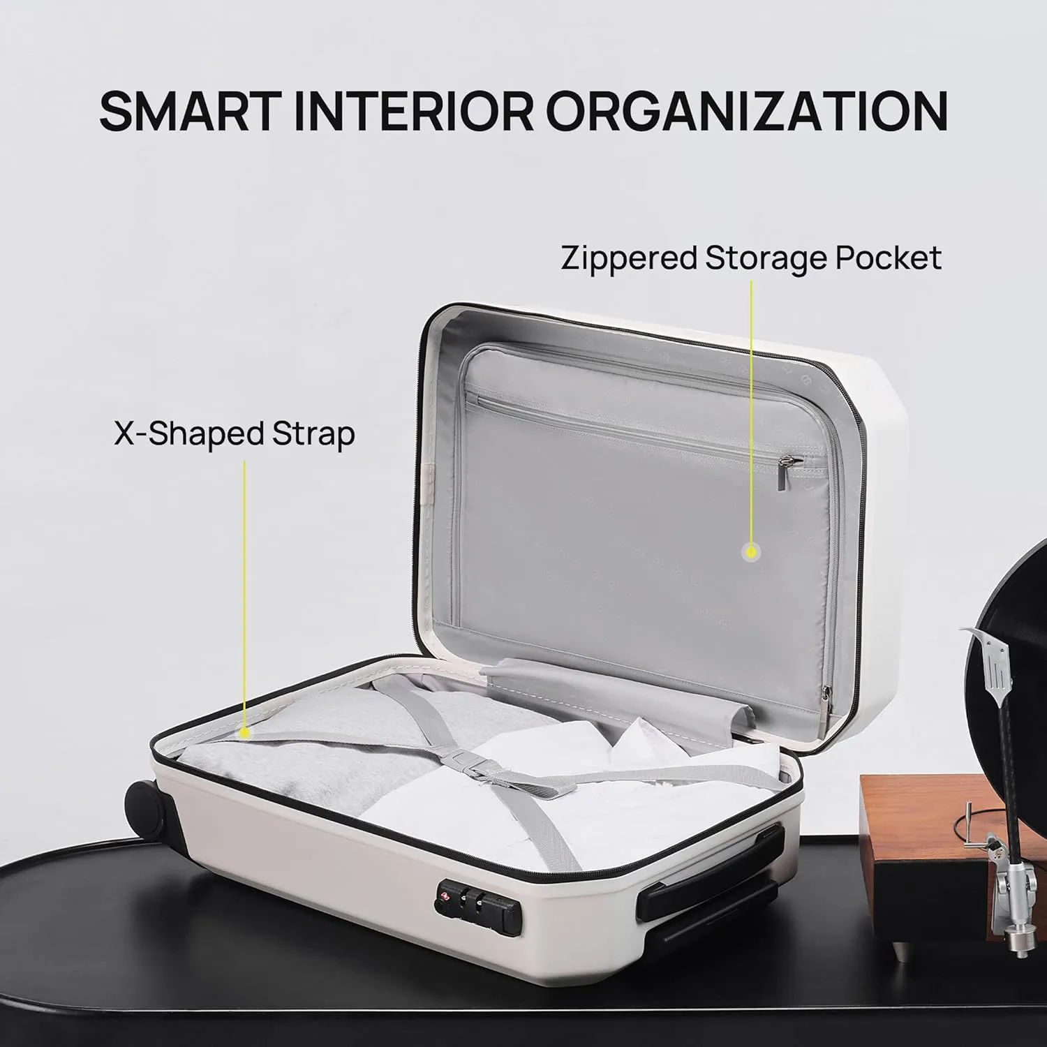 Carry On Luggage 22x14x9 Airline Approved, 20 Inch Luggage with Smooth Double Spinner Wheels, Hard Shell PC ABS Suitcase Carry-On, Lightweight Travel Luggage, TSA Approved (White, Sahara)
