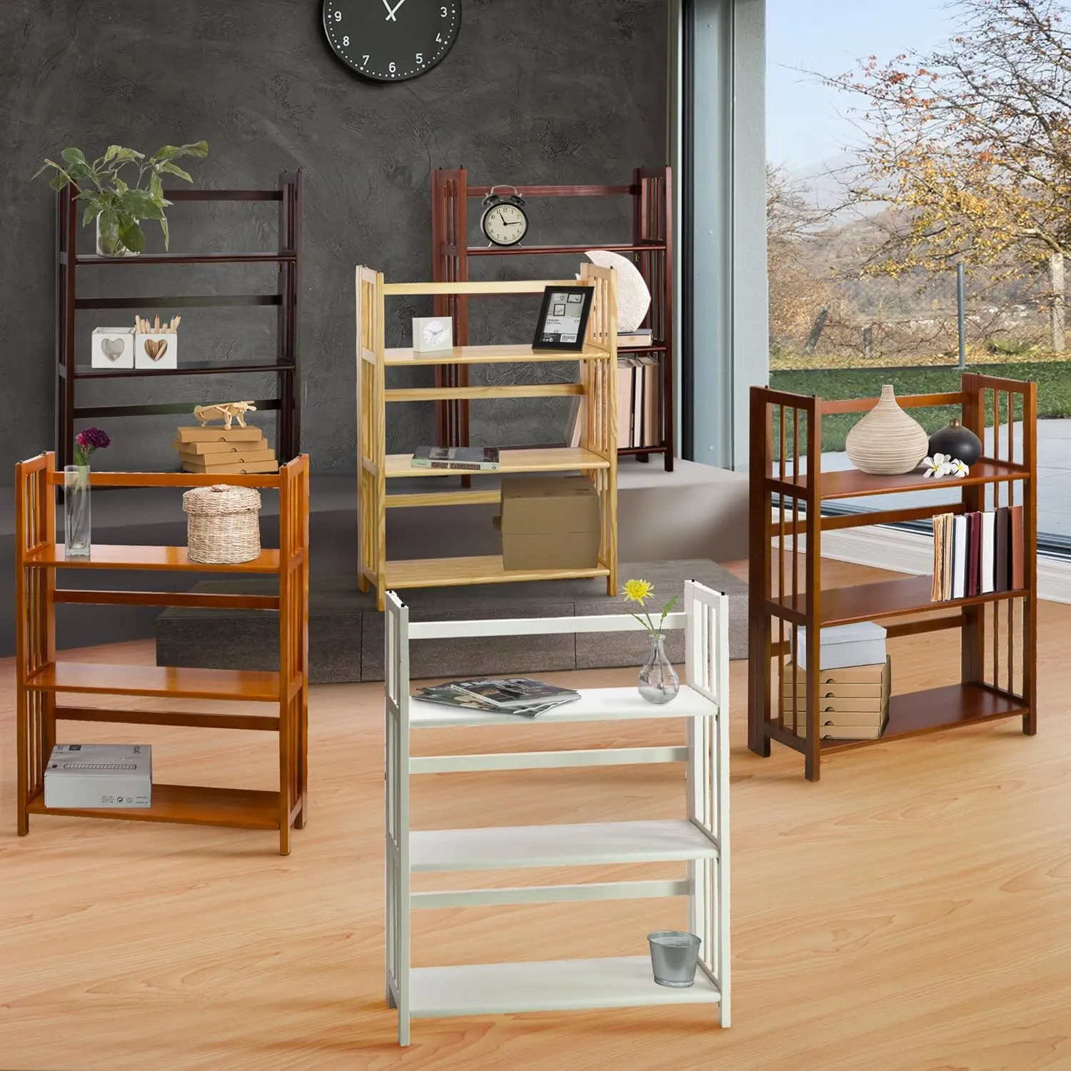 Casual Home 3-Shelf Folding Stackable Bookcase (27.5" Wide)-White