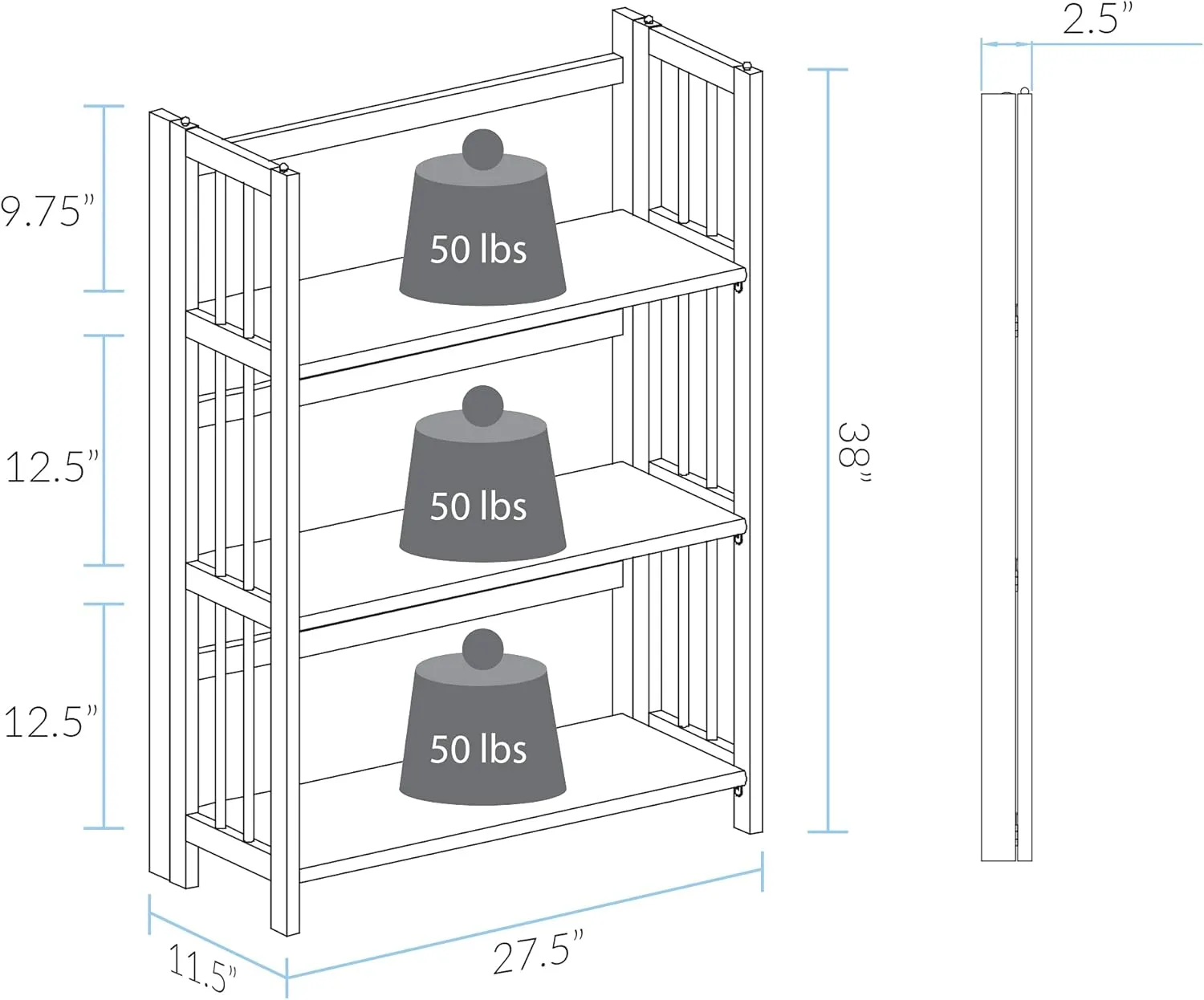Casual Home 3-Shelf Folding Stackable Bookcase (27.5" Wide)-White