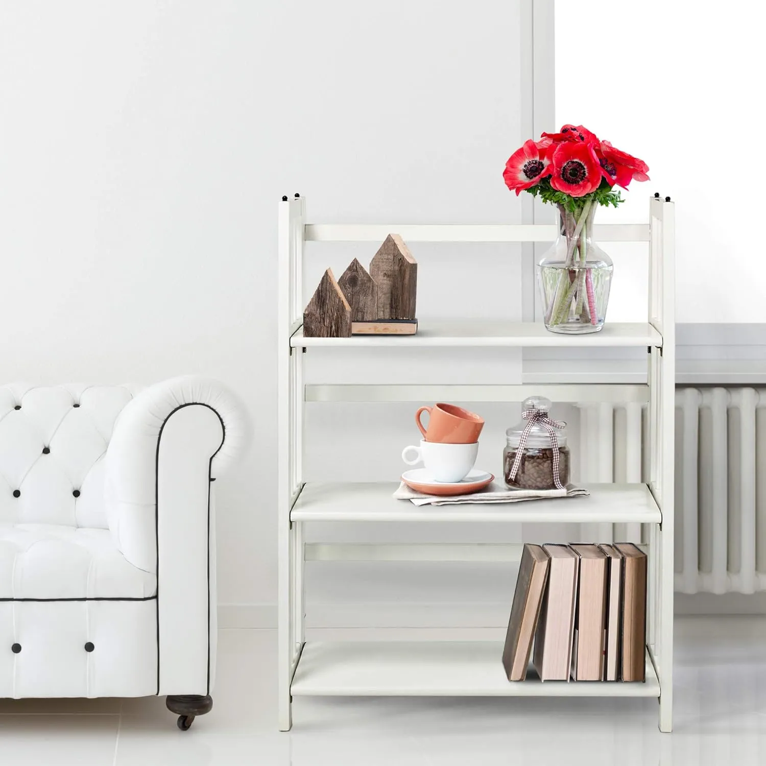 Casual Home 3-Shelf Folding Stackable Bookcase (27.5" Wide)-White