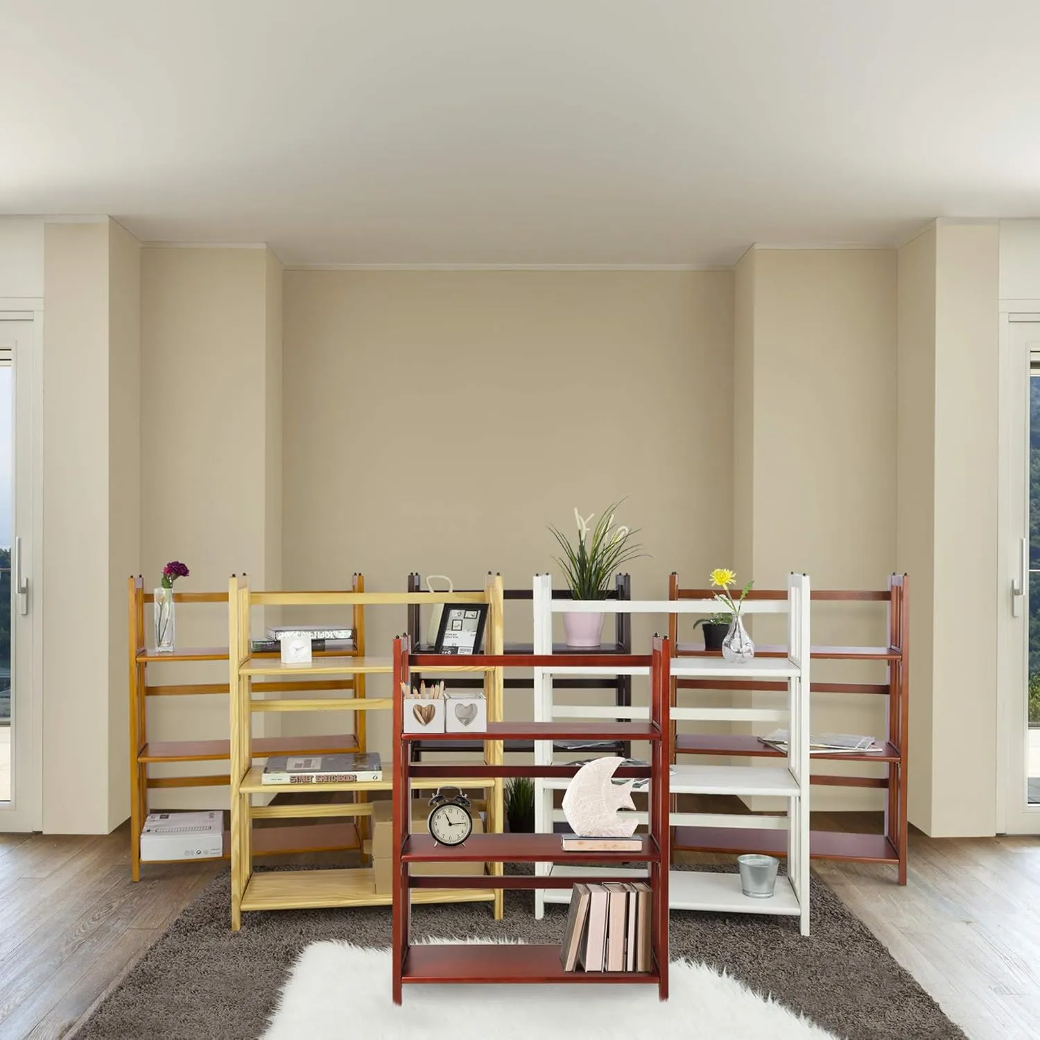 Casual Home 3-Shelf Folding Stackable Bookcase (27.5" Wide)-White