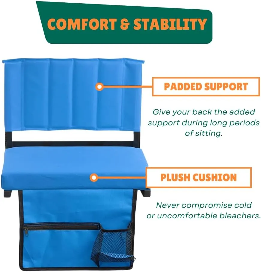 CBCOZY Box Bleachers Padded Cushion Foldable Stadium Seat Chairs with Shoulder Strap, Built-in Cup Holder