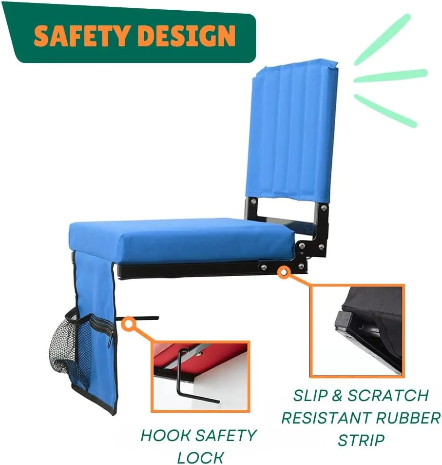 CBCOZY Box Bleachers Padded Cushion Foldable Stadium Seat Chairs with Shoulder Strap, Built-in Cup Holder